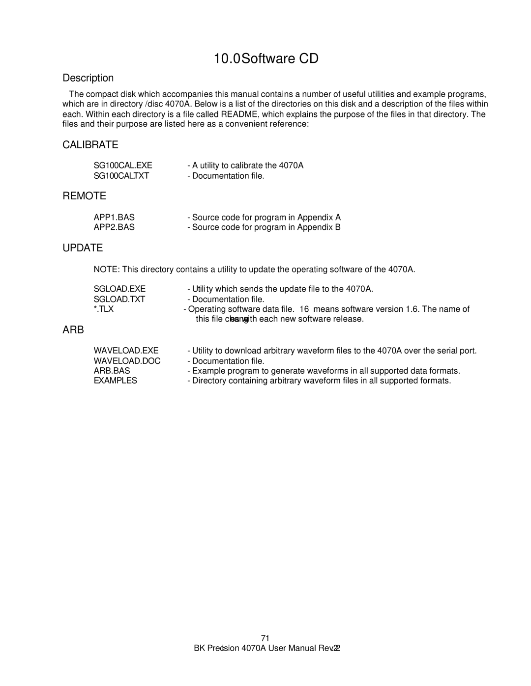 B&K 4070A user manual Software CD, Remote 