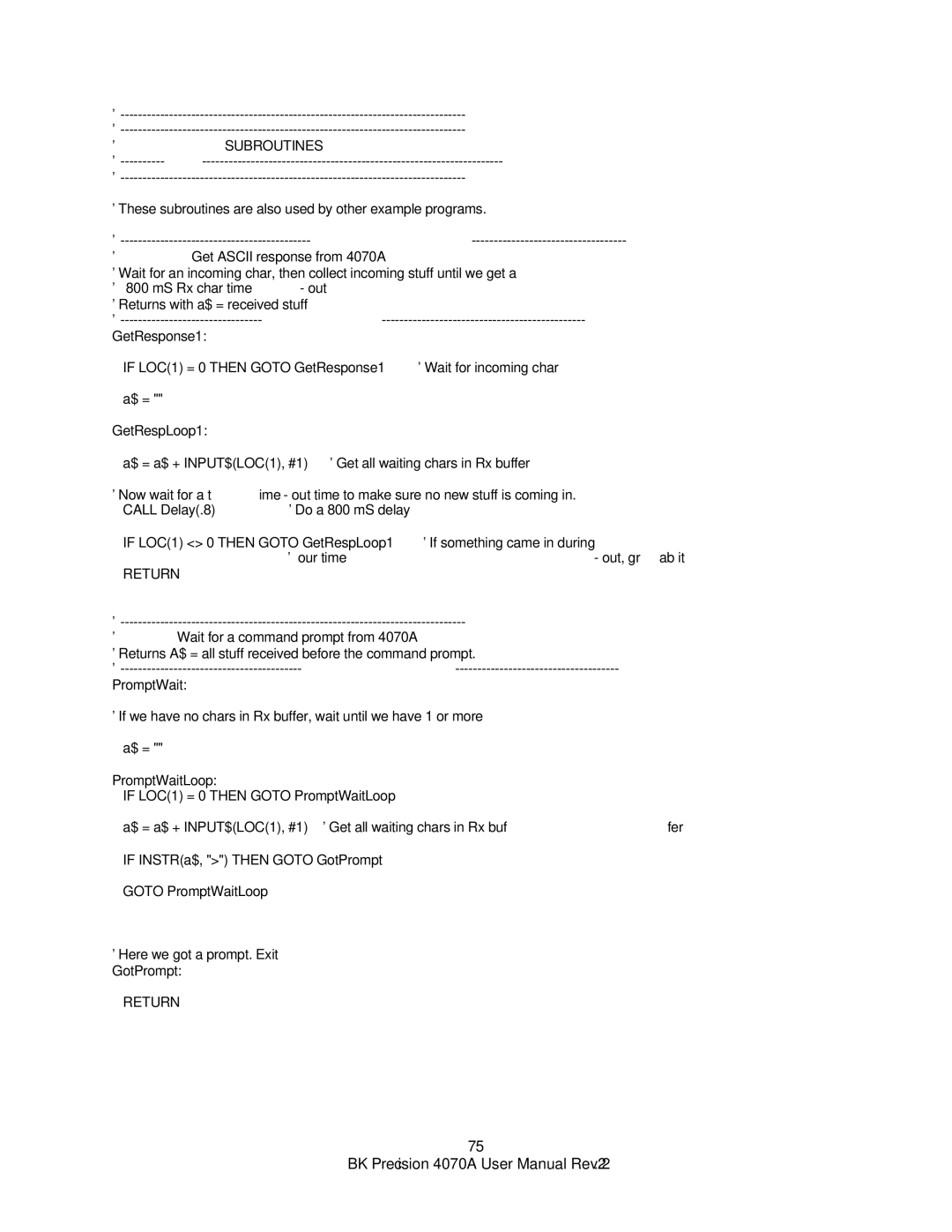 B&K 4070A user manual Subroutines 