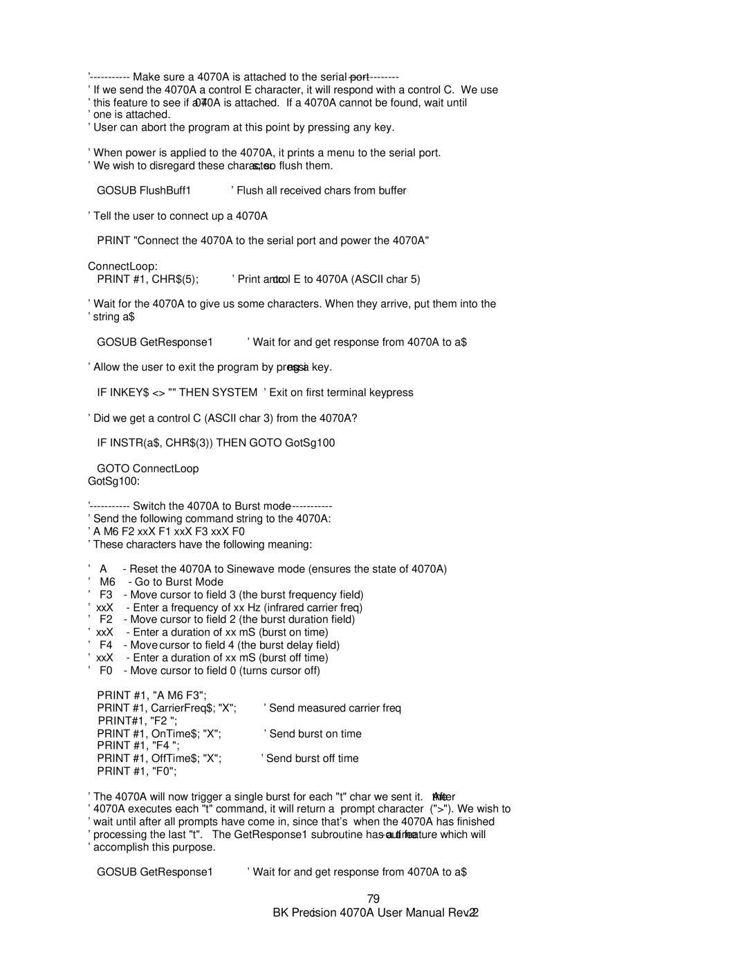 B&K user manual Make sure a 4070A is attached to the serial port 