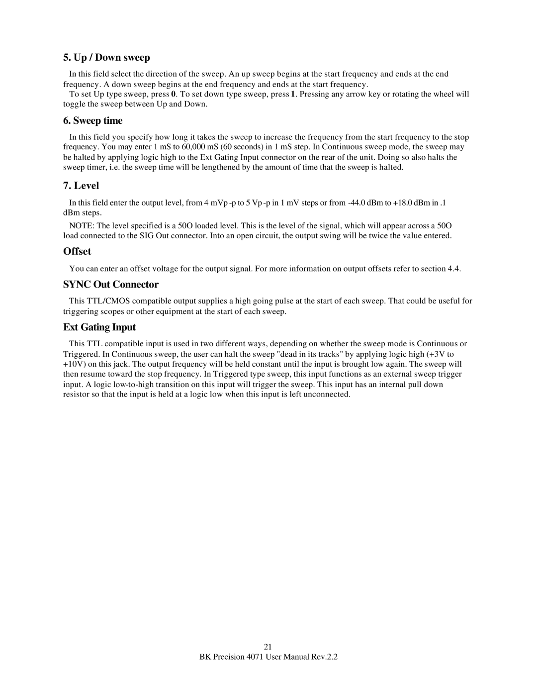 B&K 4071 user manual Up / Down sweep, Sweep time 