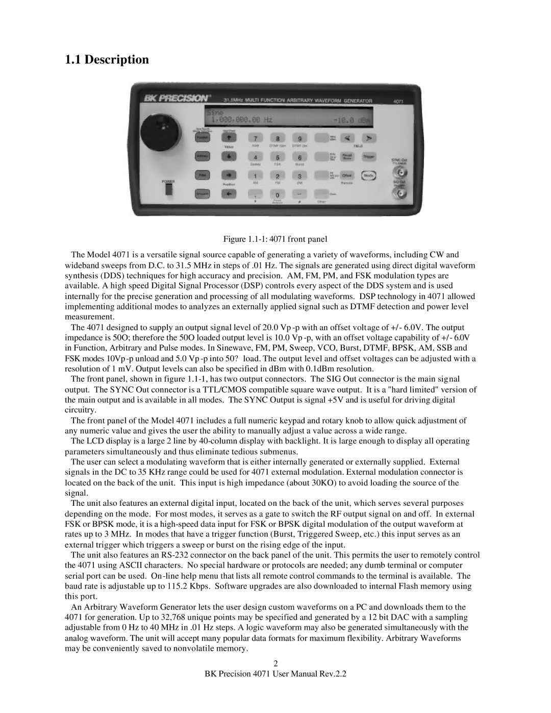 B&K 4071 user manual Description 