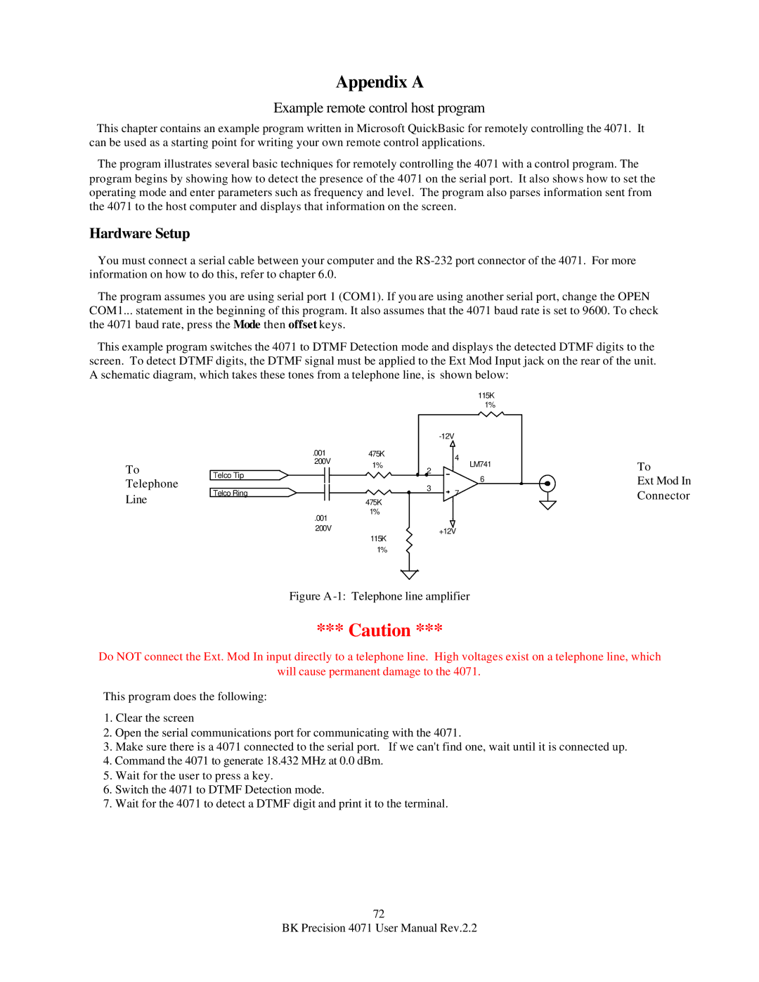 B&K 4071 user manual Appendix a, Hardware Setup 