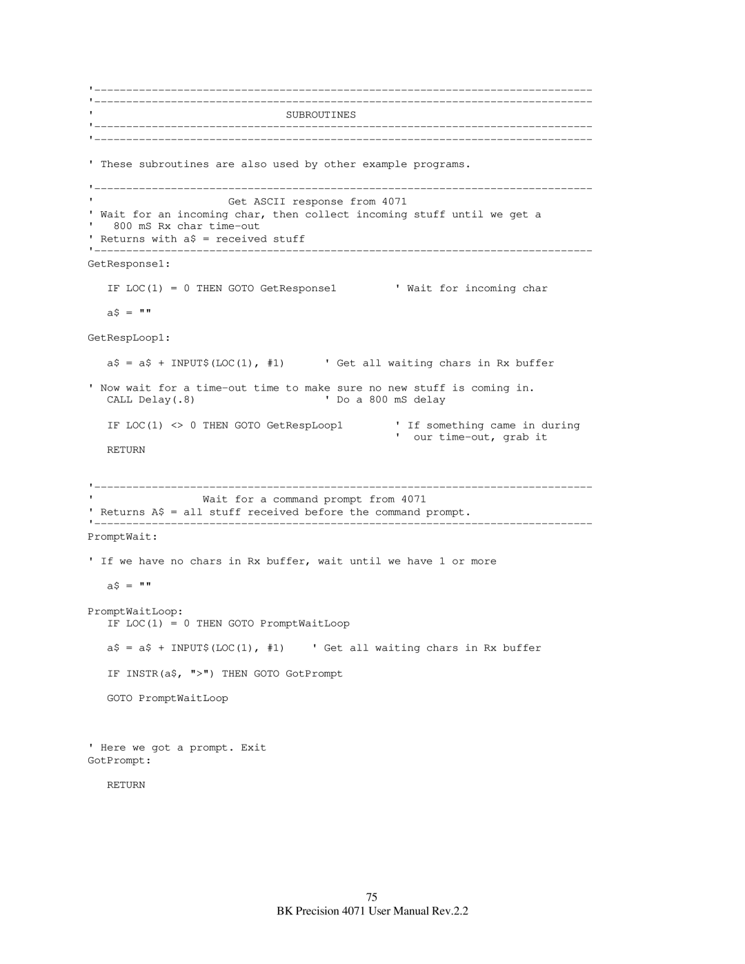 B&K 4071 user manual Subroutines 