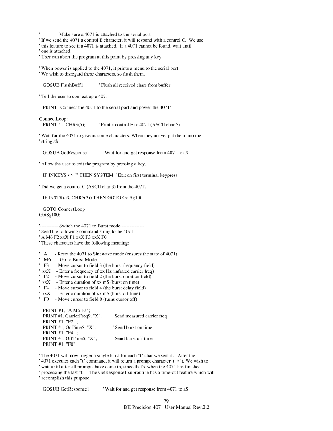 B&K user manual Make sure a 4071 is attached to the serial port 