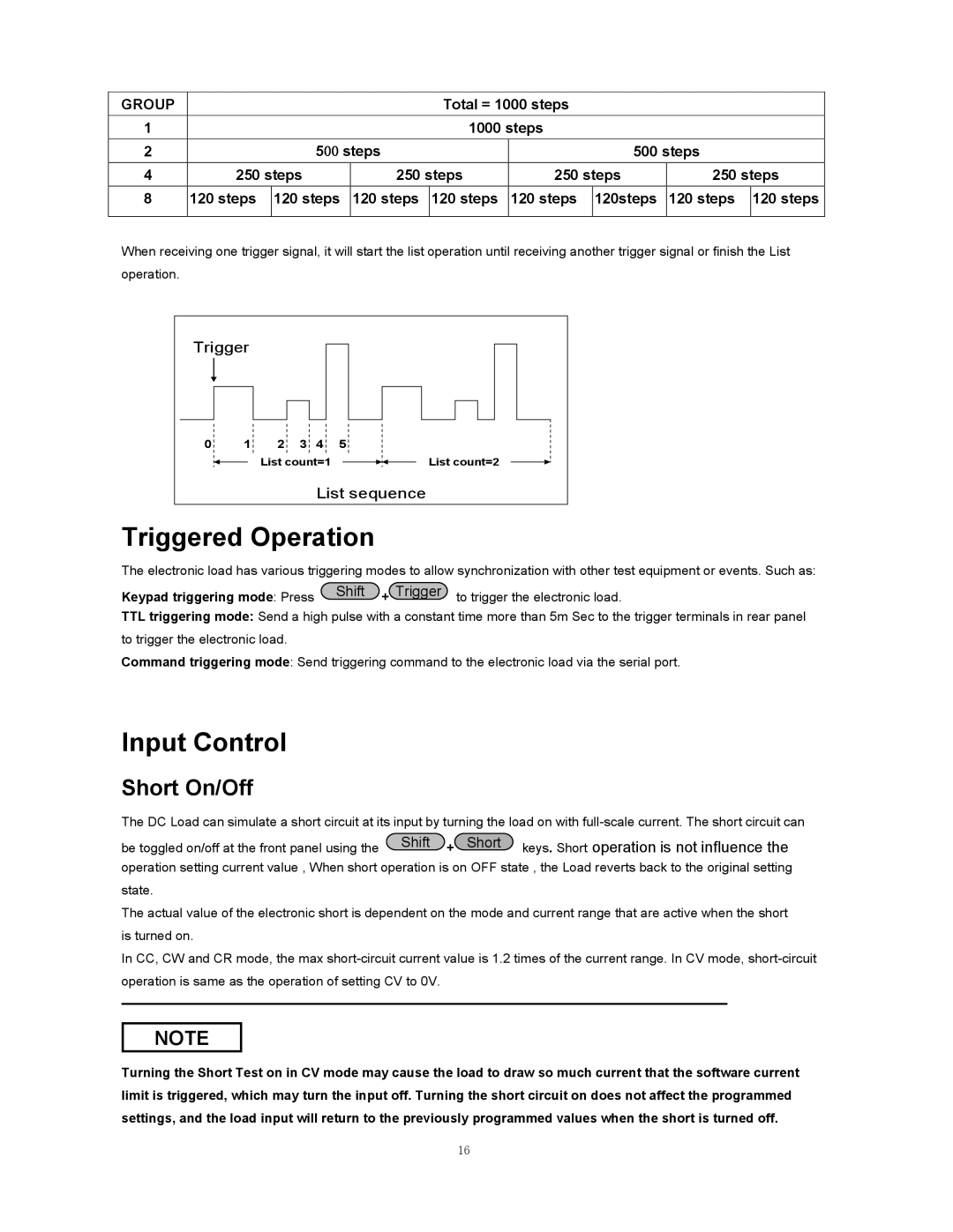 B&K 8510 instruction manual Triggered Operation, Input Control, Short On/Off 