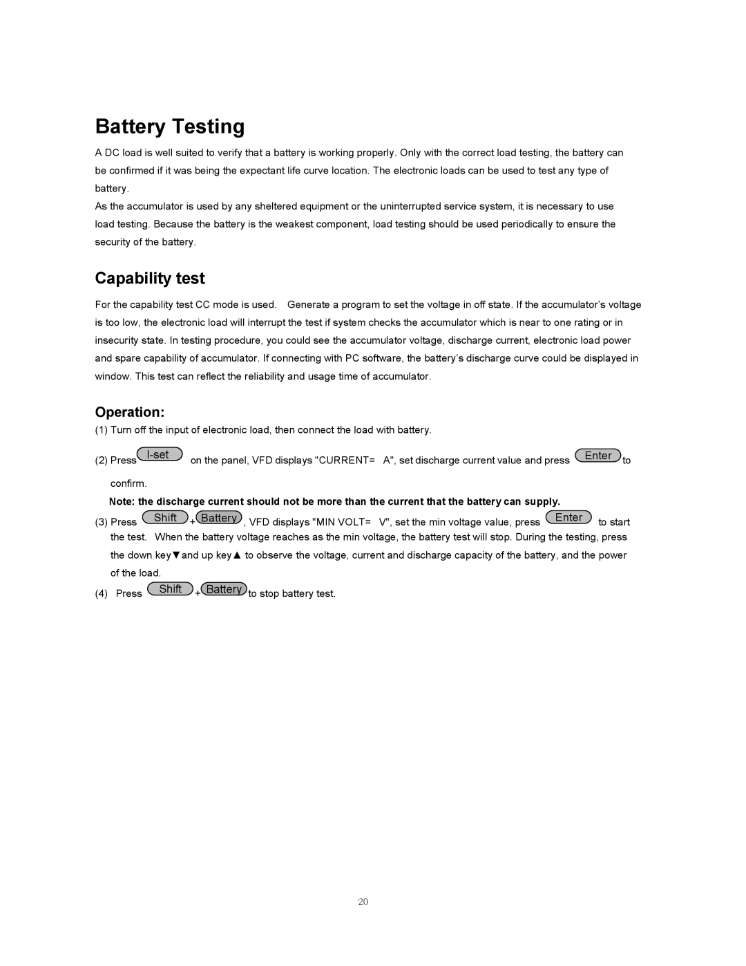 B&K 8510 instruction manual Battery Testing, Operation 