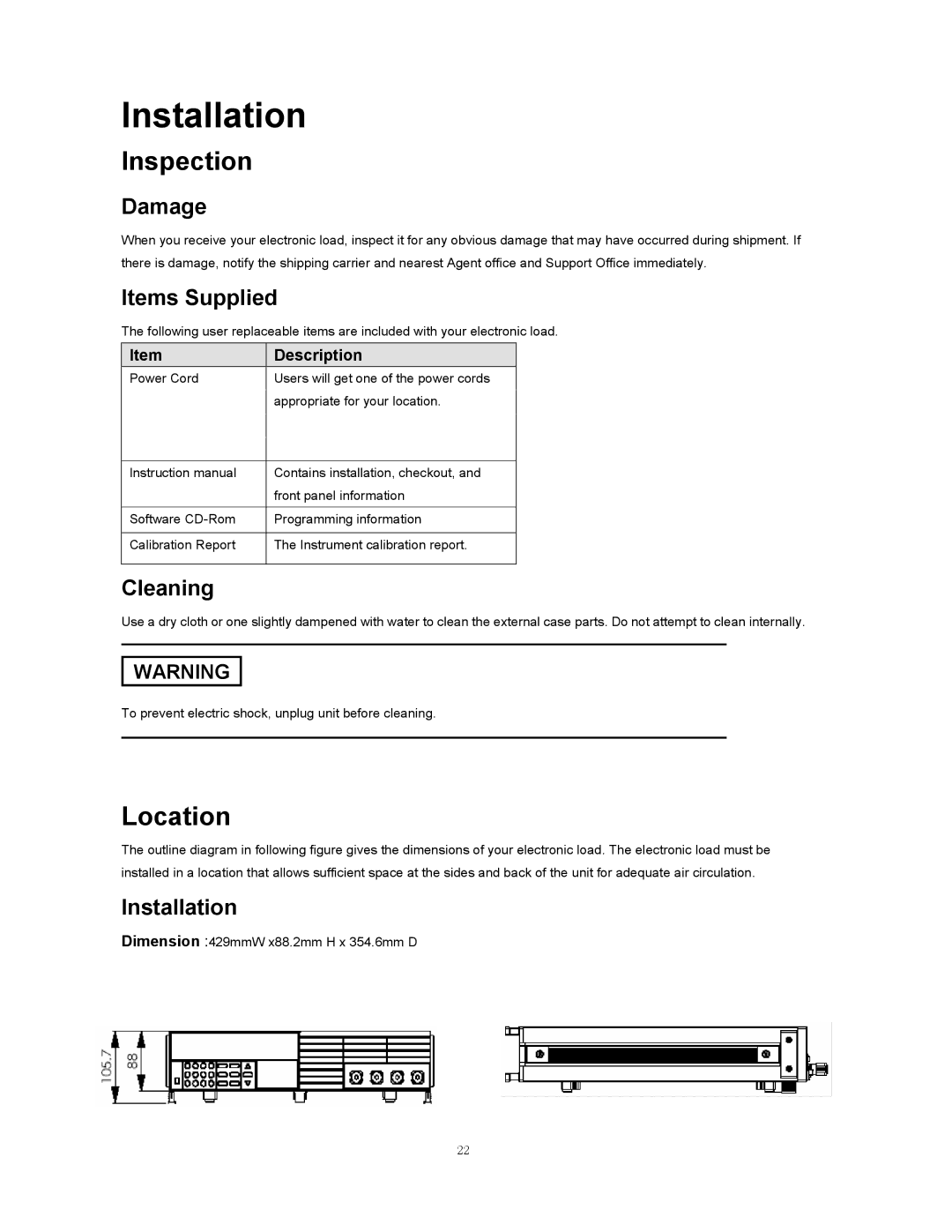 B&K 8510 instruction manual Installation, Inspection, Location 