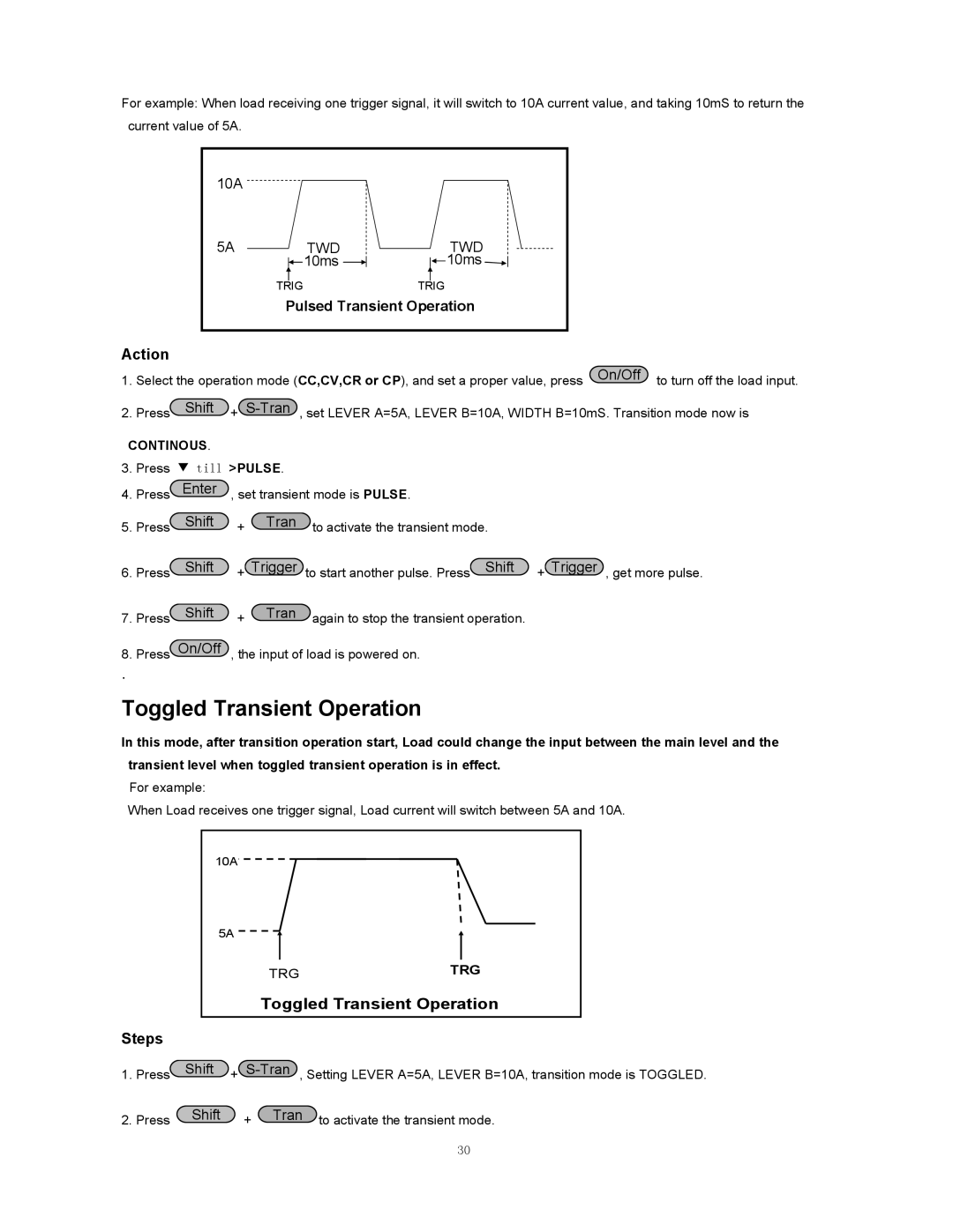 B&K 8510 instruction manual Toggled Transient Operation, Steps 