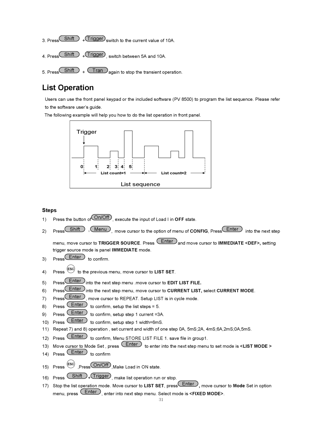 B&K 8510 instruction manual List Operation 