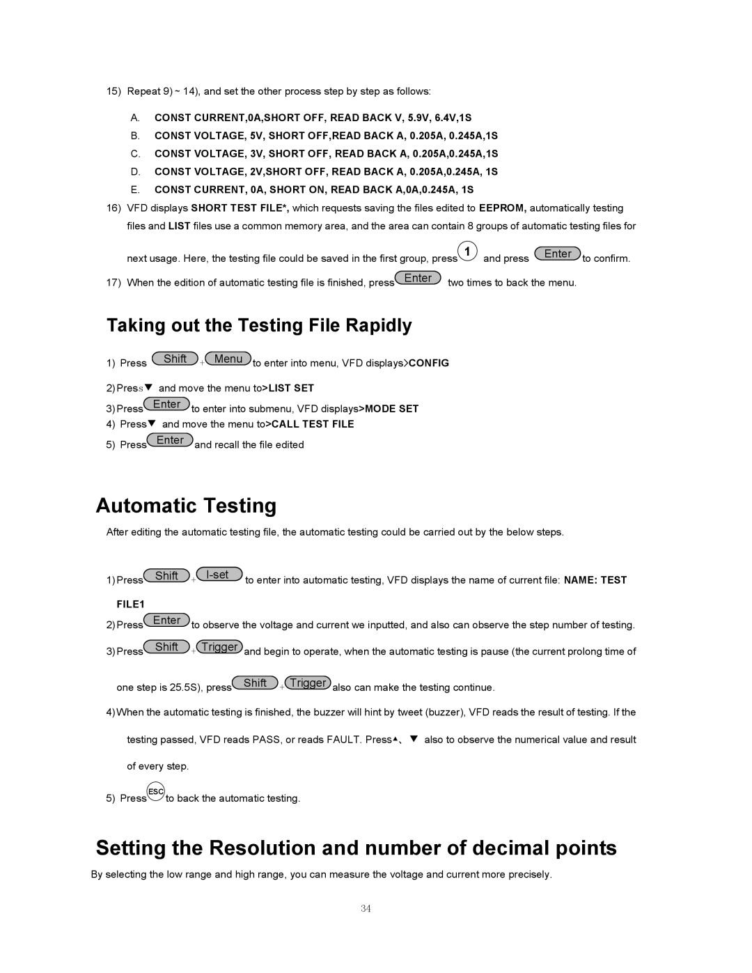 B&K 8510 instruction manual Automatic Testing, Setting the Resolution and number of decimal points 