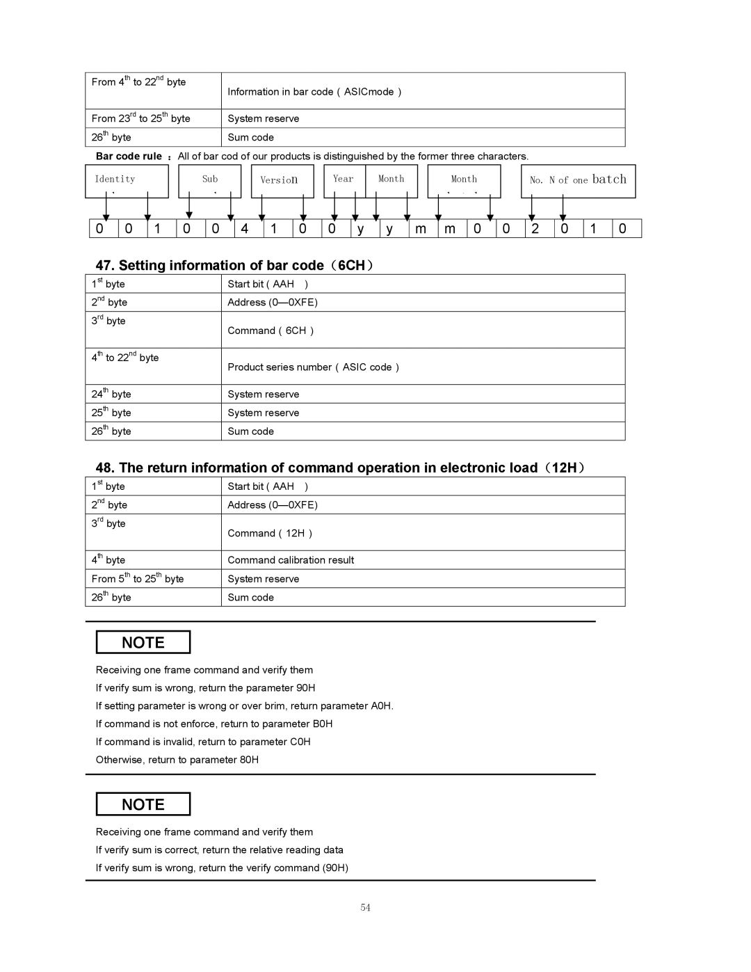 B&K 8510 instruction manual Setting information of bar code（6CH） 