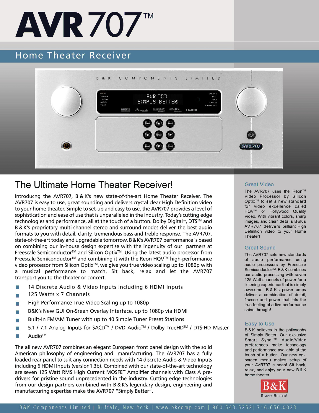 B&K AVR707 manual 