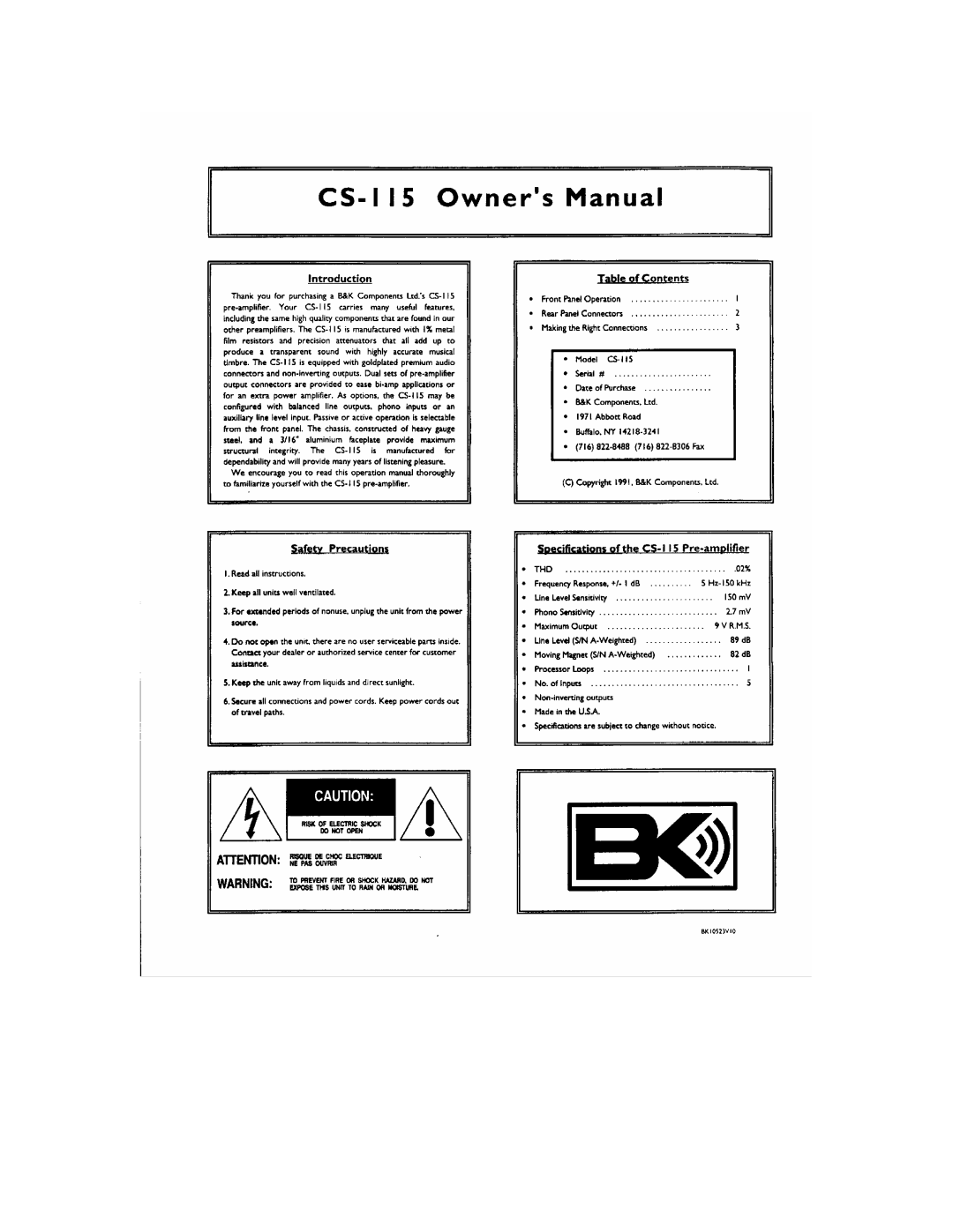 B&K CS-115 manual 