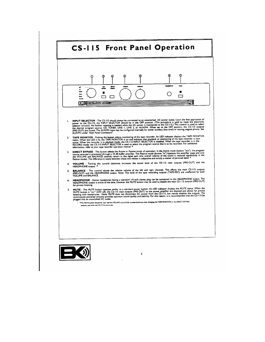 B&K CS-115 manual 