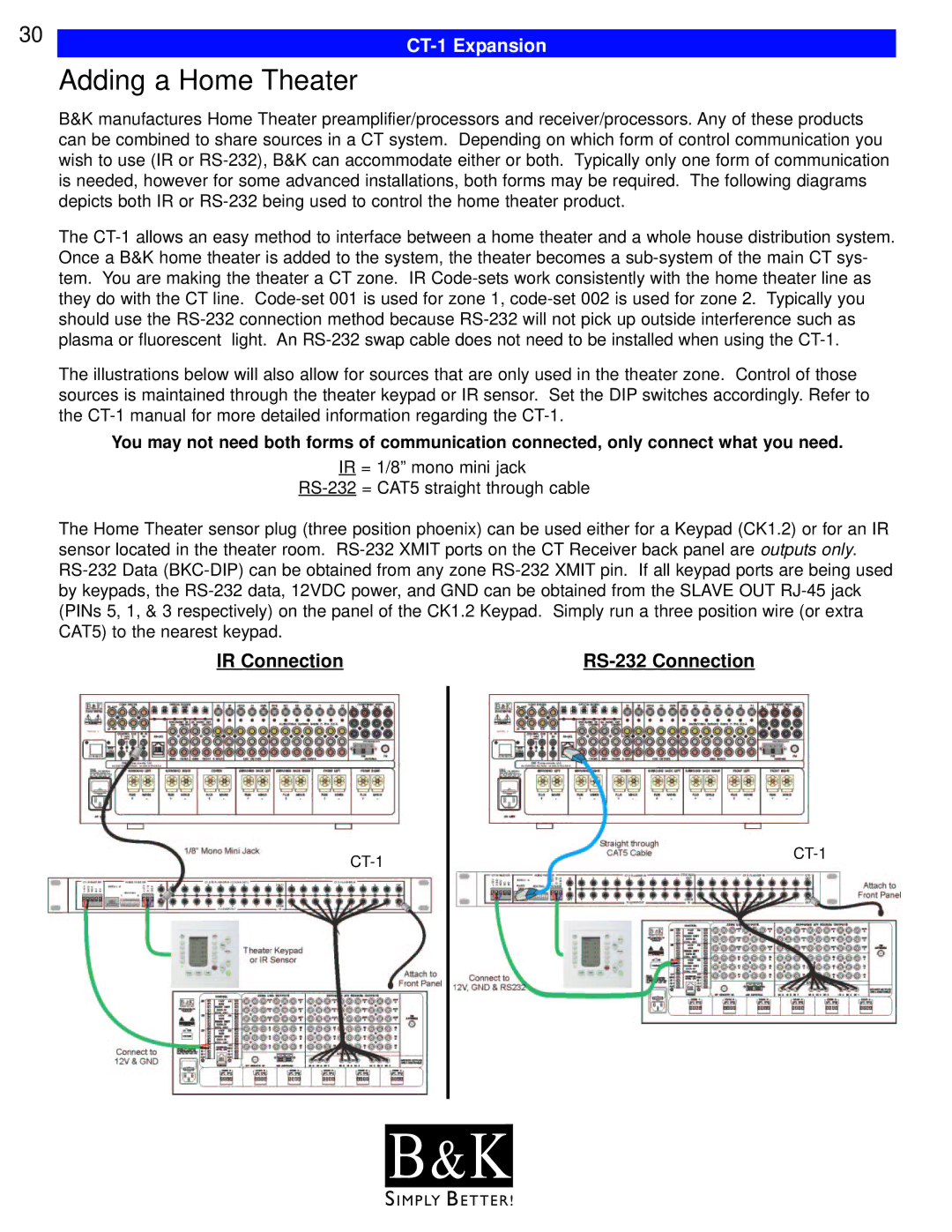 B&K CT300, CT600, CT602, CT310, CT610 user manual Adding a Home Theater, RS-232 Connection 