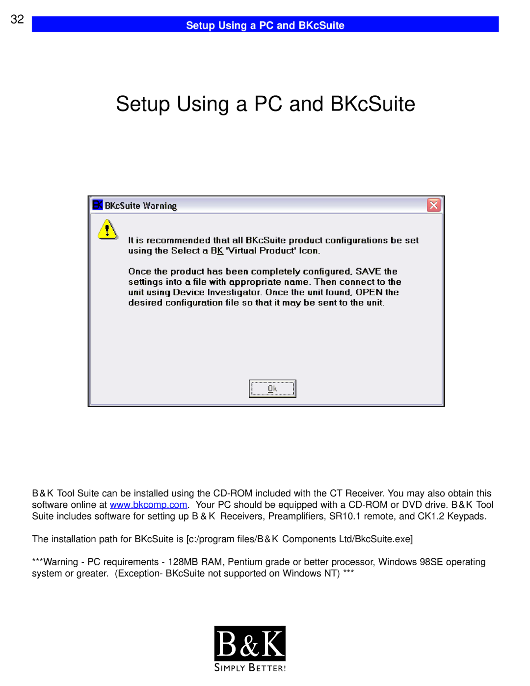 B&K CT602, CT600, CT310, CT610, CT300 user manual Setup Using a PC and BKcSuite 