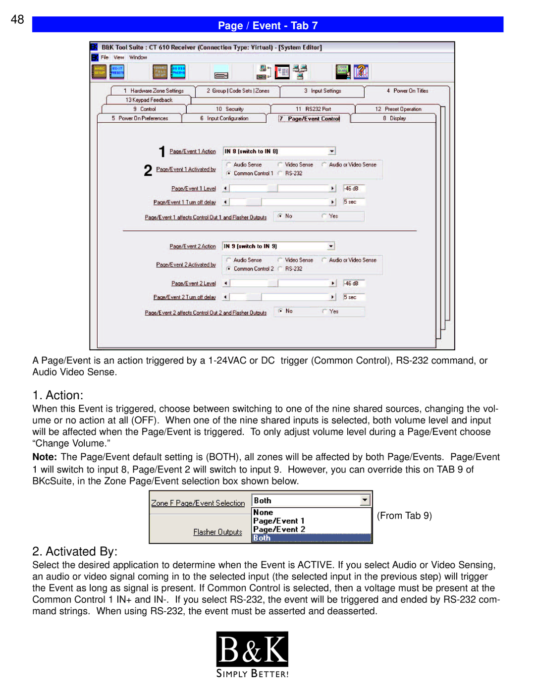 B&K CT310, CT600, CT602, CT610, CT300 user manual Action, Activated By, Event Tab 