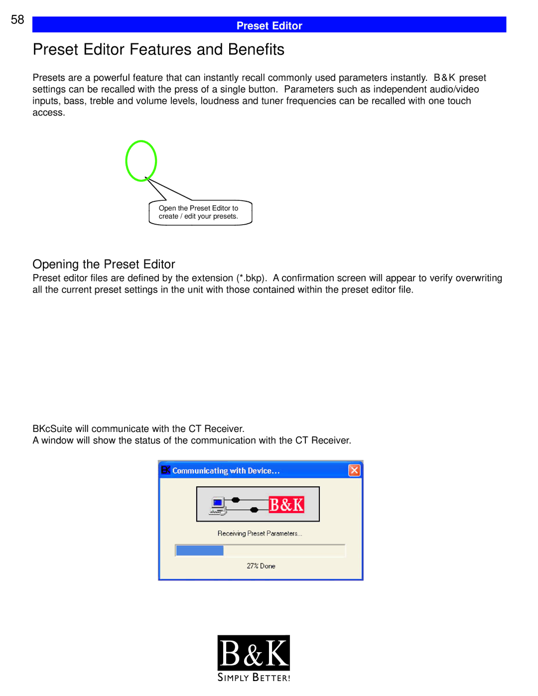 B&K CT310, CT600, CT602, CT610, CT300 user manual Preset Editor Features and Benefits, Opening the Preset Editor 