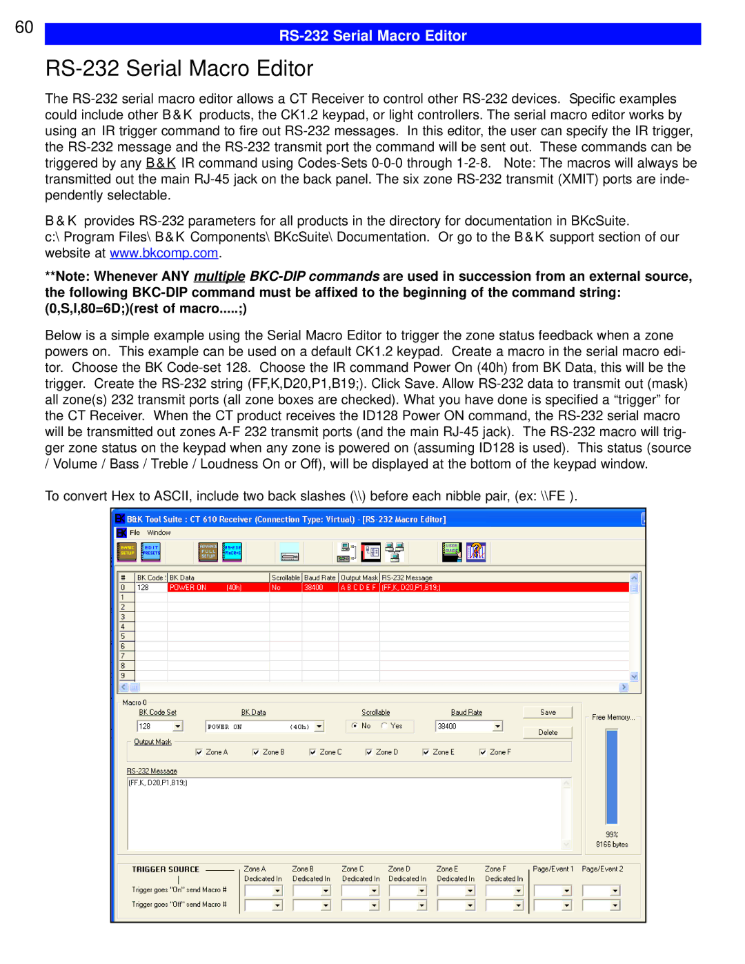 B&K CT300, CT600, CT602, CT310, CT610 user manual RS-232 Serial Macro Editor 