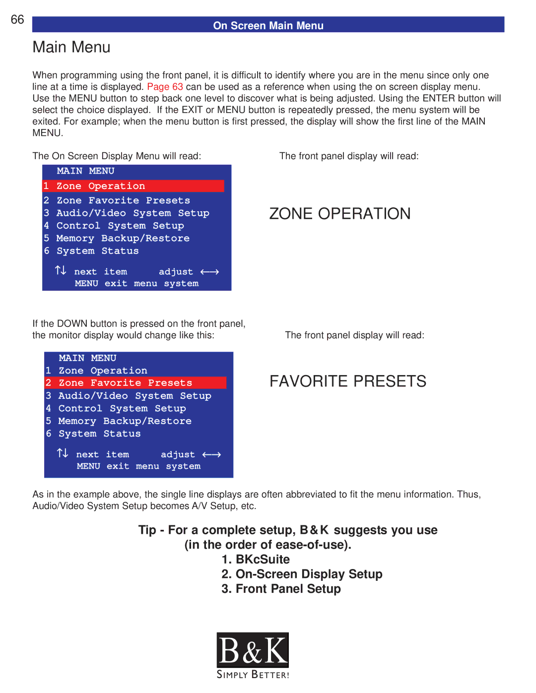 B&K CT600, CT602, CT310, CT610, CT300 user manual On Screen Main Menu 