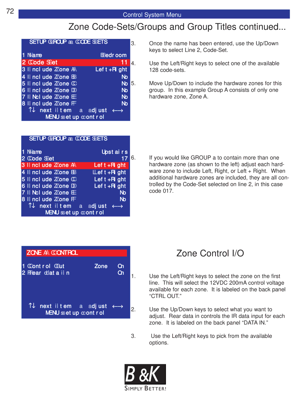 B&K CT602, CT600, CT310, CT610, CT300 user manual Zone Code-Sets/Groups and Group Titles, Code Set 