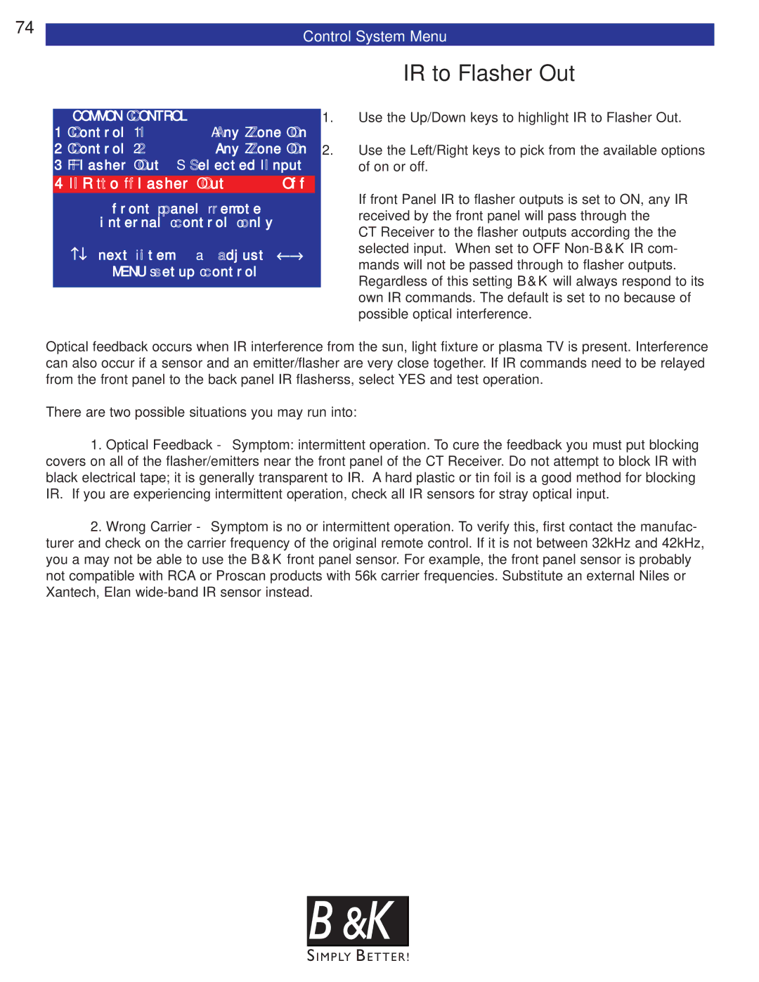 B&K CT610, CT600, CT602, CT310, CT300 user manual IR to Flasher Out 