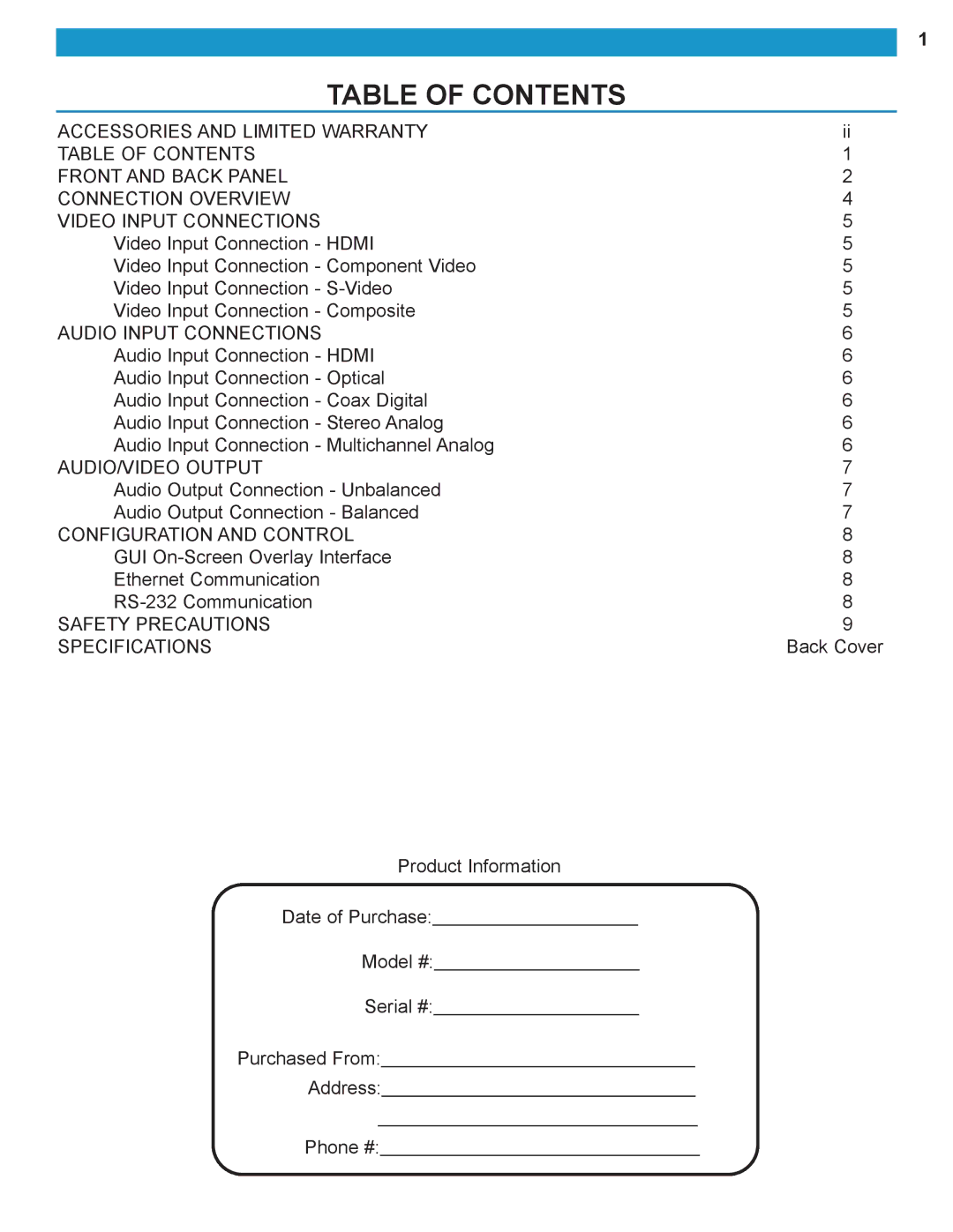 B&K HT 70 manual Table of Contents 