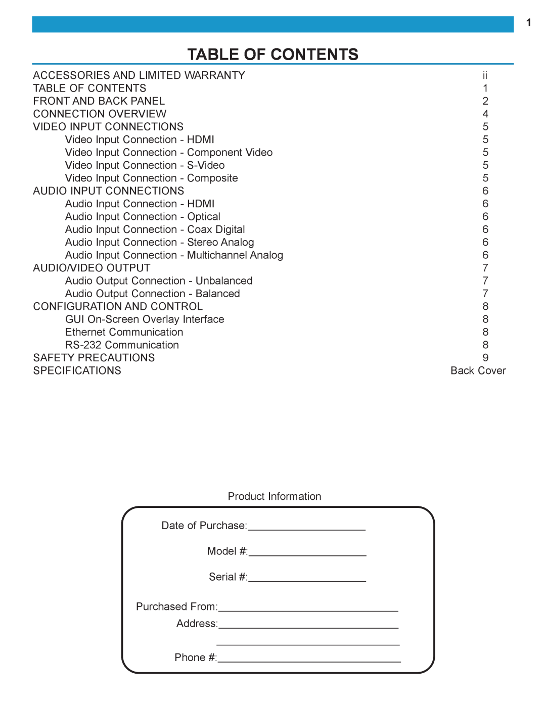 B&K HT 70 manual Table Of Contents 