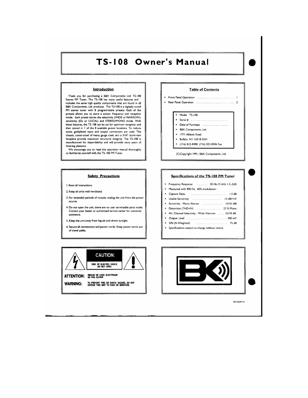 B&K TS108 manual 