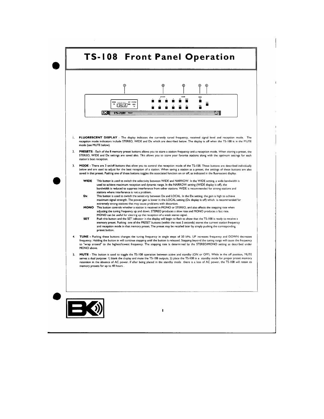 B&K TS108 manual 