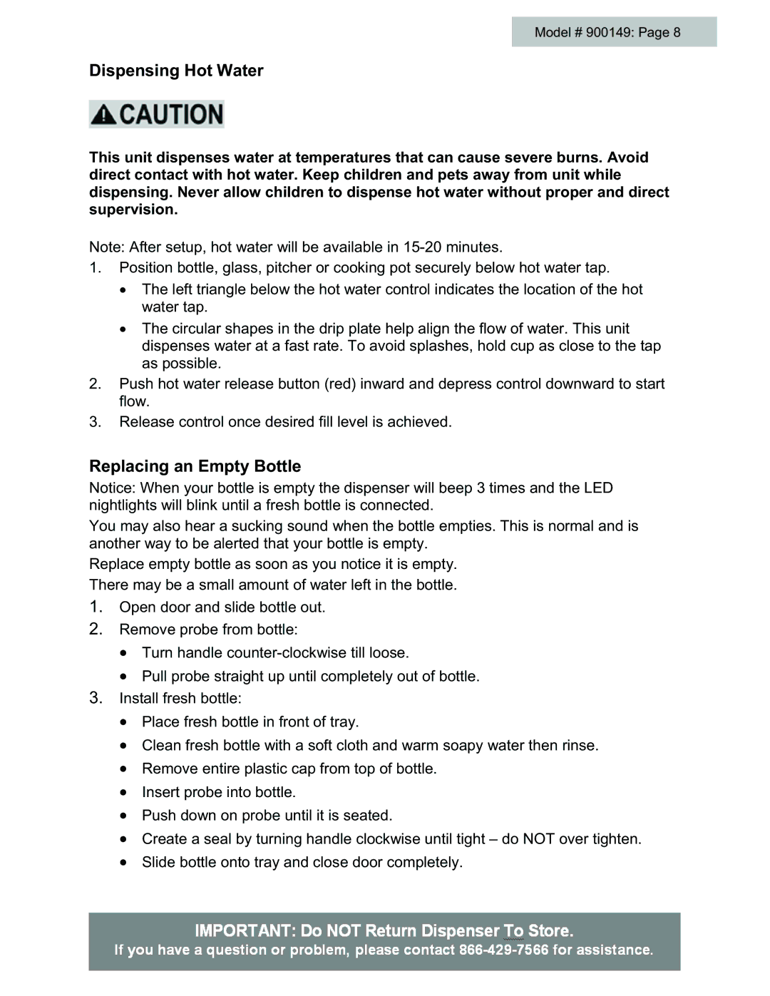 Black & Decker # 900149 user manual Dispensing Hot Water, Replacing an Empty Bottle 