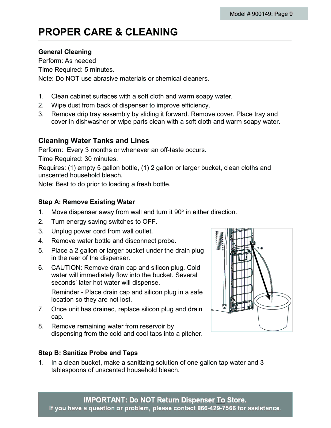 Black & Decker # 900149 user manual Proper Care & Cleaning, Cleaning Water Tanks and Lines, General Cleaning 