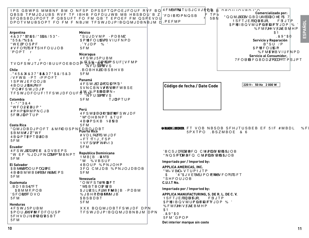 Black & Decker 11-4-12e, 11-4-12S manual Código de fecha / Date Code, Servicio Tecnico Central Attendance 