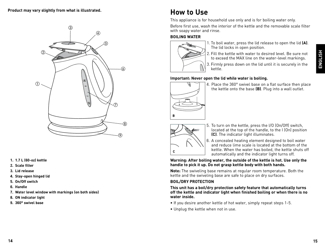 Black & Decker 11-4-12e, 11-4-12S manual How to Use, Boiling Water, BOIL/DRY Protection 