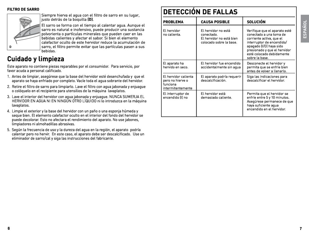 Black & Decker 11-4-12e, 11-4-12S manual Detección De Fallas, Cuidado y limpieza, Español 