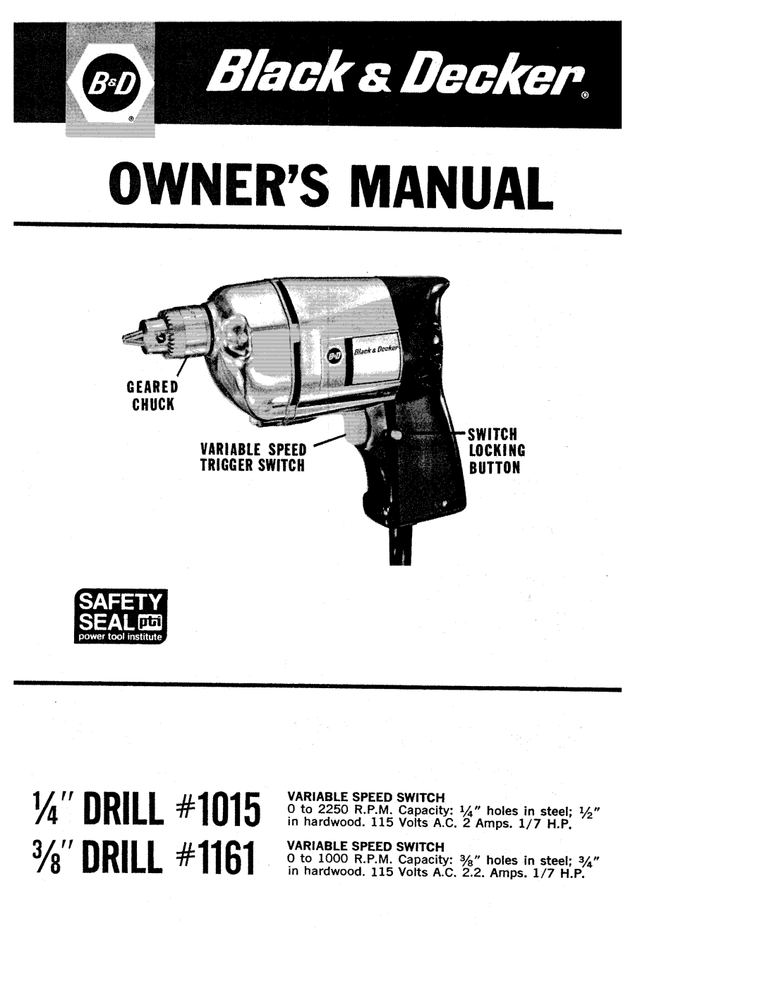 Black & Decker 1015, 1161 manual 