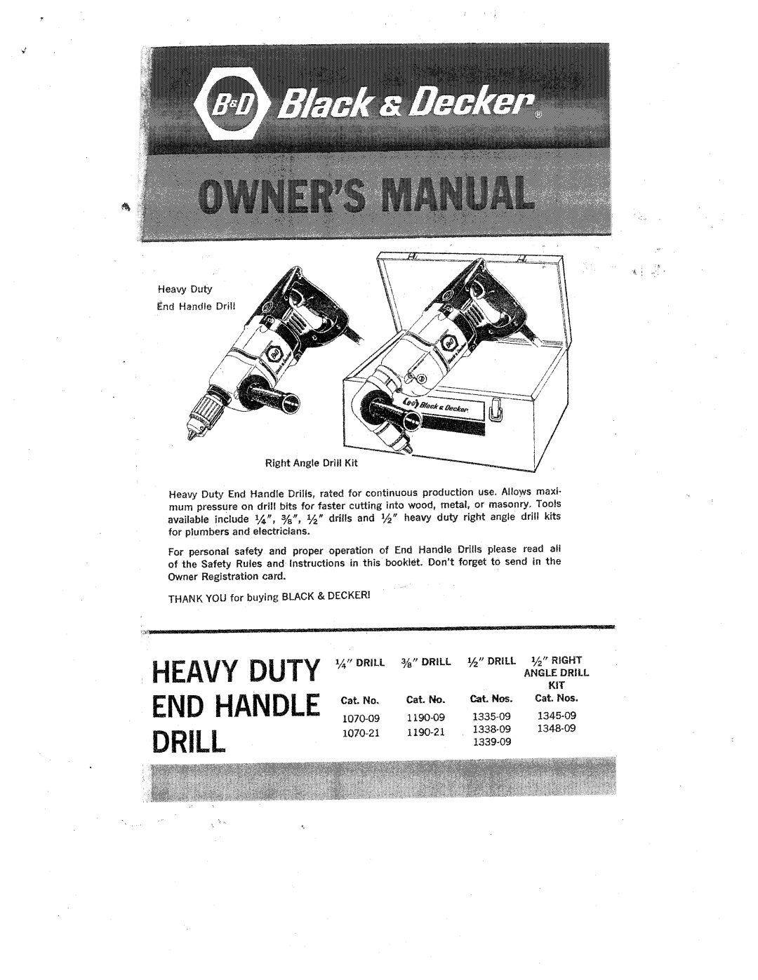 Black & Decker 1345-09, 1338-09, 1339-09, 1190-21, 1348-09, 1335-09, 1070-09, 1190-09, 1070-21 manual 