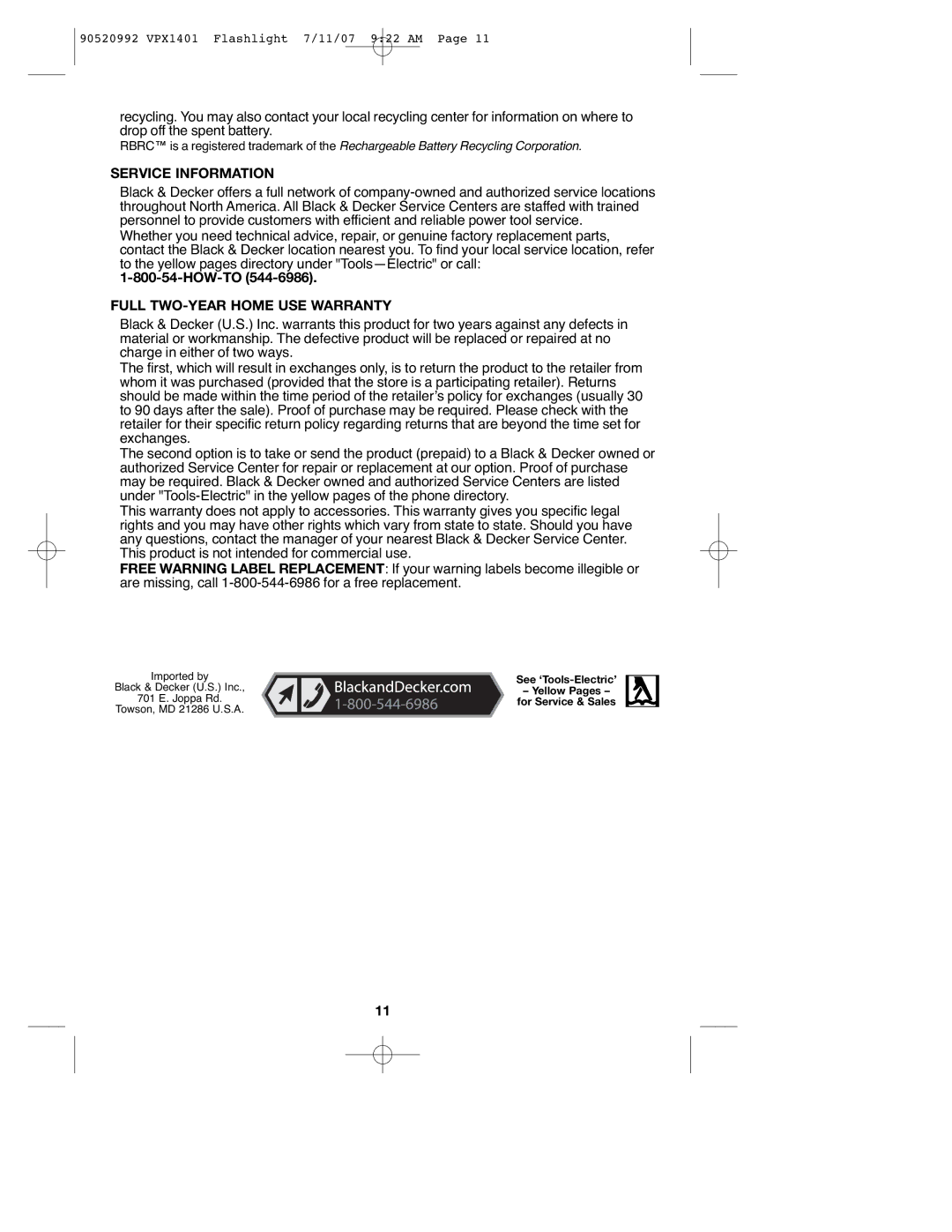 Black & Decker 1VPX instruction manual Service Information, How-To, Full TWO-YEAR Home USE Warranty 