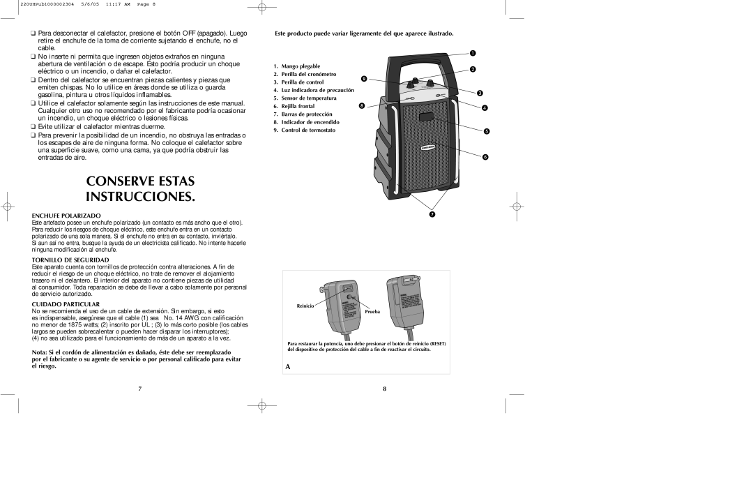 Black & Decker 220UH manual Conserve Estas Instrucciones, Enchufe Polarizado, Tornillo DE Seguridad, Cuidado Particular 