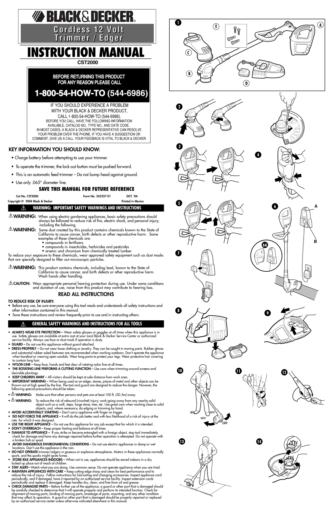 Black & Decker 243257-01 instruction manual Cordless 12 Volt Trimmer / Edger 