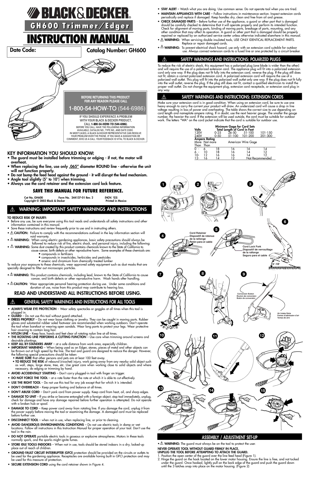 Black & Decker 244137-01 instruction manual Assembly / Adjustment SET-UP, To Reduce Risk of Injury 