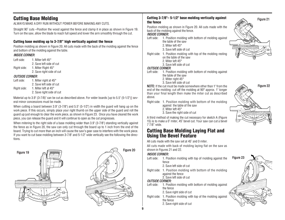 Black & Decker 3680 12" Compound Miter Saw instruction manual Cutting Base Molding 