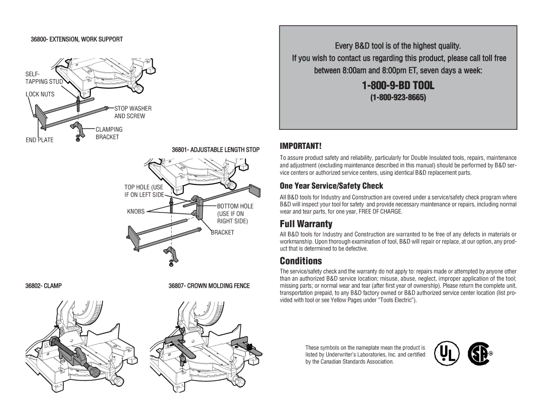 Black & Decker 3680 12" Compound Miter Saw Full Warranty, Conditions, EXTENSION, Work Support, Adjustable Length Stop 