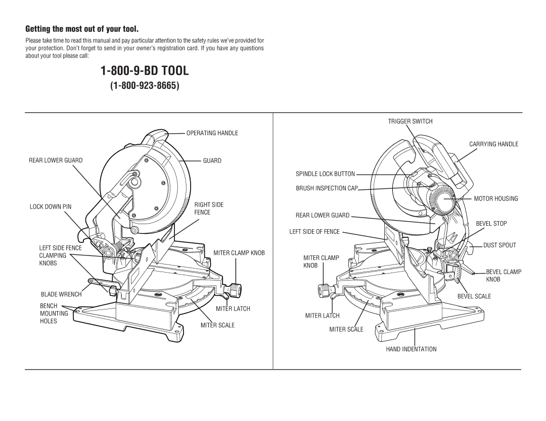 Black & Decker 3680 Rear Lower Guard Lock Down PIN, Bevel Scale Miter Latch Miter Scale Hand Indentation, Bevel Clamp Knob 