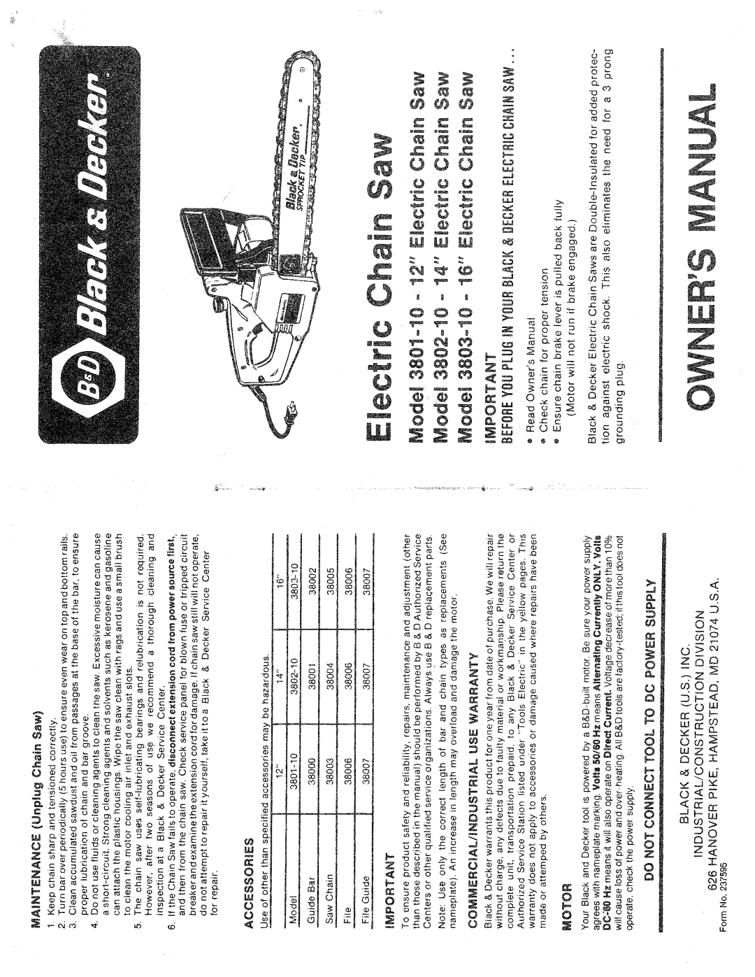 Black & Decker 3801-10, 3803-10, 3802-10 manual 