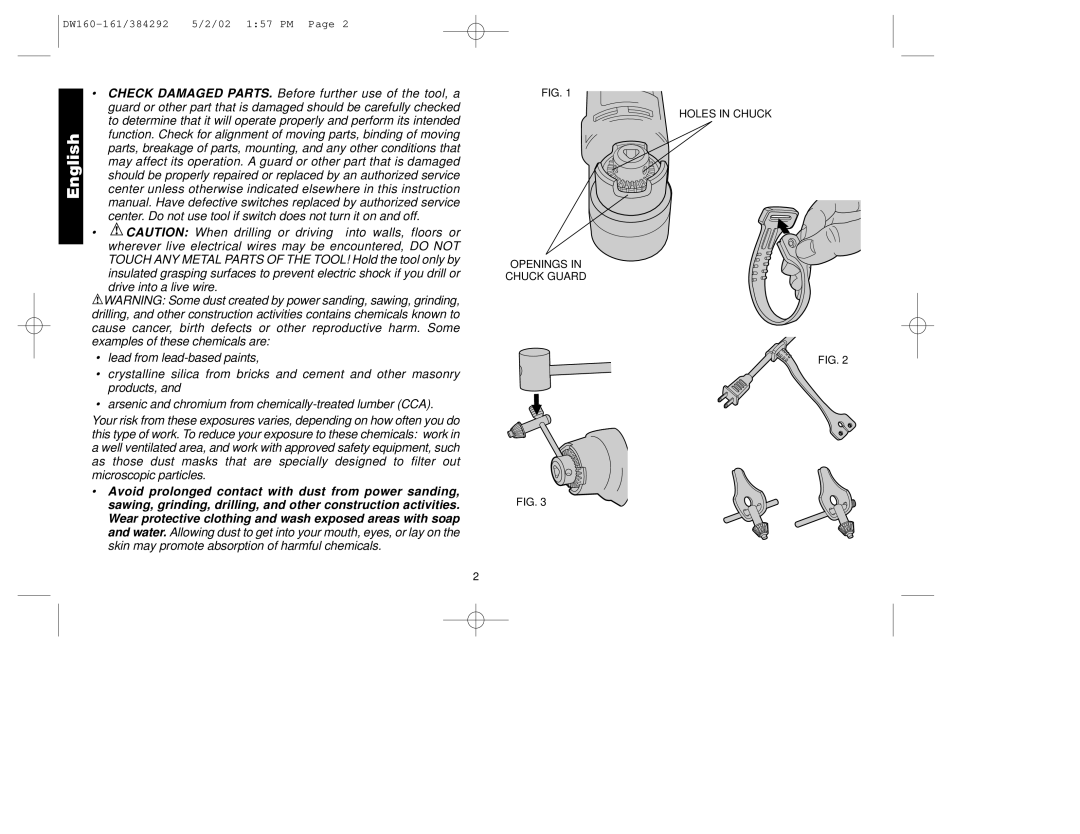 Black & Decker DW160, 384292-00, DW161 manual Holes in Chuck Openings Chuck Guard 