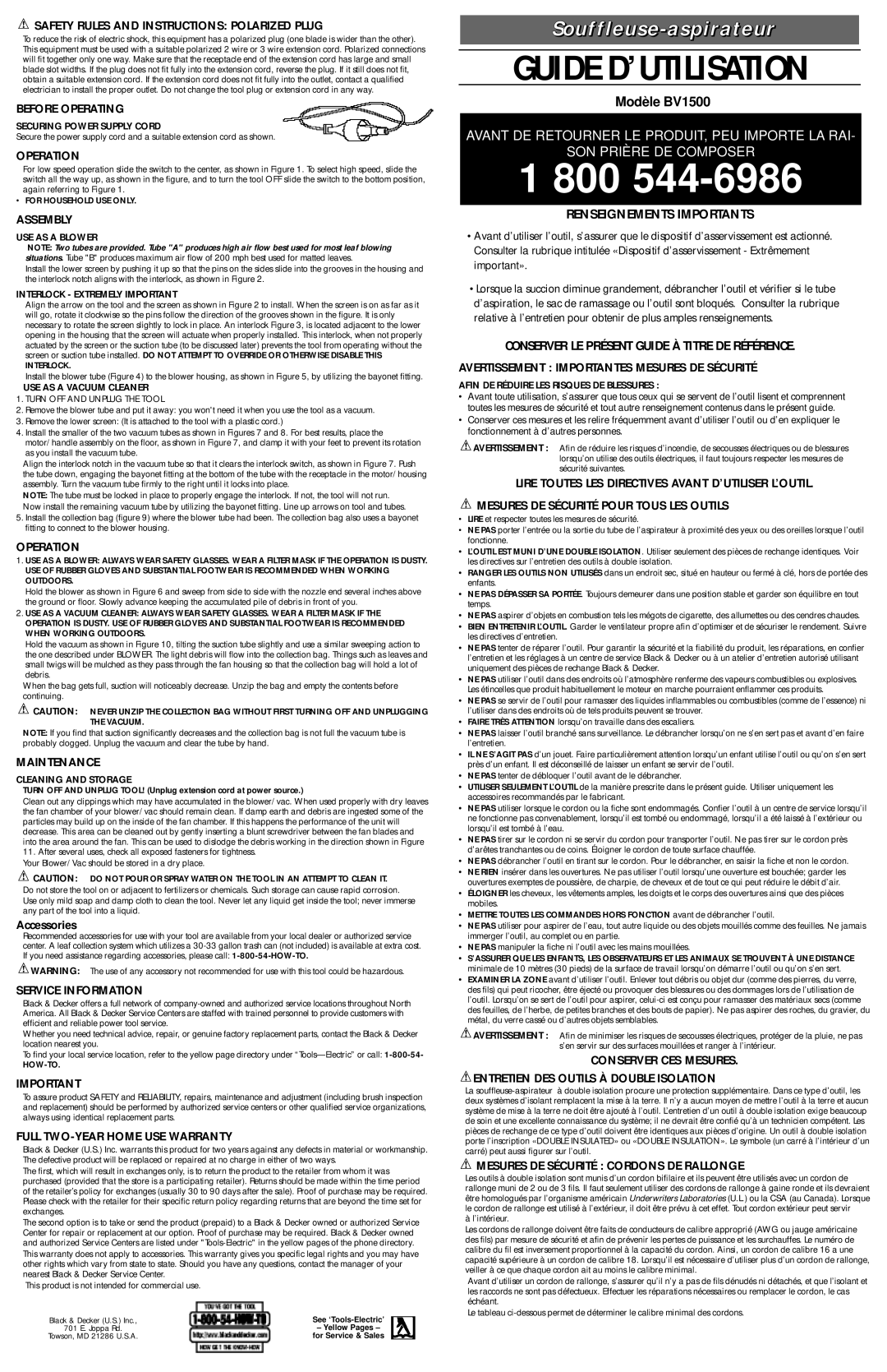 Black & Decker 387739 Safety Rules and Instructions Polarized Plug, Before Operating, Operation, Assembly, Maintenance 