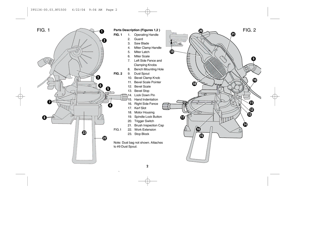 Black & Decker 395136-00 instruction manual Parts Description Figures 1,2 Operating Handle 