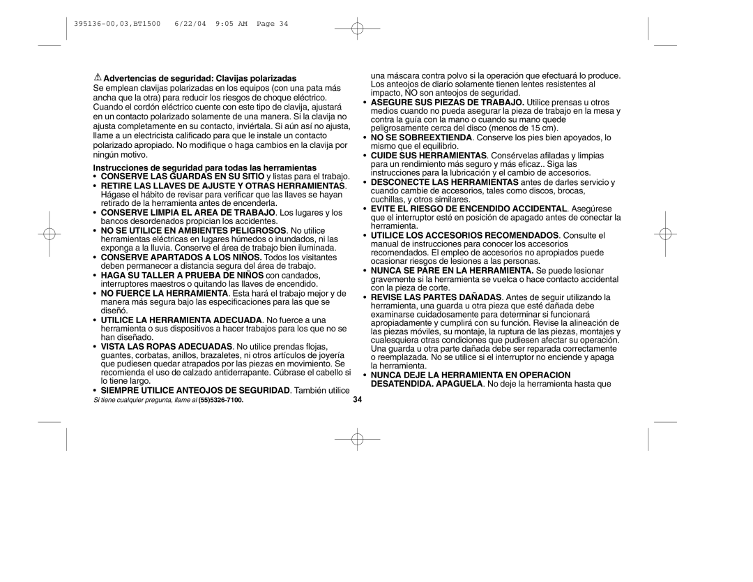 Black & Decker 395136-00 instruction manual Advertencias de seguridad Clavijas polarizadas 