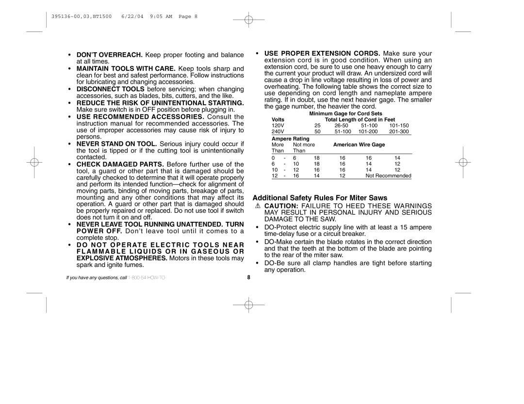 Black & Decker 395136-00 instruction manual Additional Safety Rules For Miter Saws 